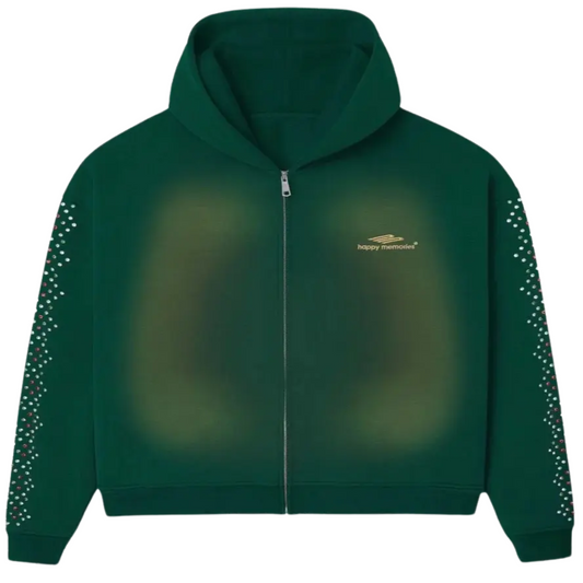 Happy Memories DON'T DIE HMDD Crystal Zip Up Hoodie Green