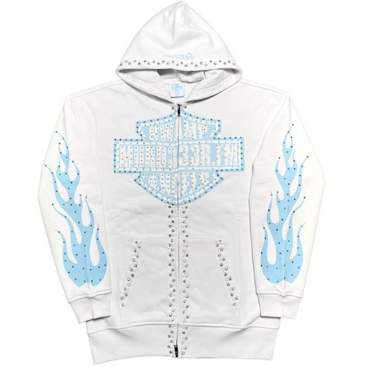 Murd333r.FM Chop333r Zip Up Hoodie White