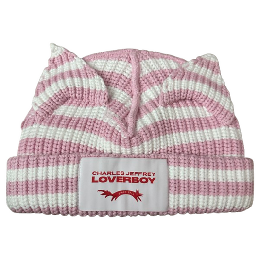 Charles Jeffrey Loverboy Chunky Ears Beanie Pink/White Stripe
