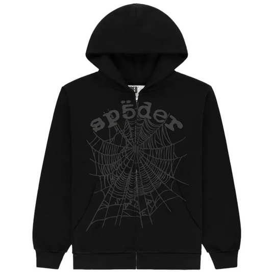 Sp5der OG Web V2 Phantom Zip Hoodie Black