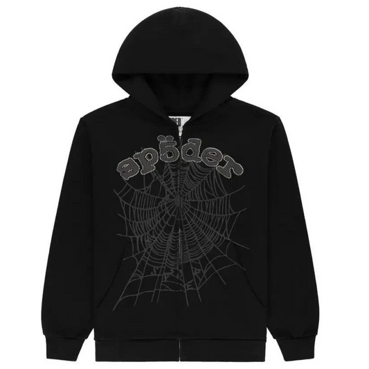 Sp5der OG Web V2 Phantom Stones Zip Hoodie Black