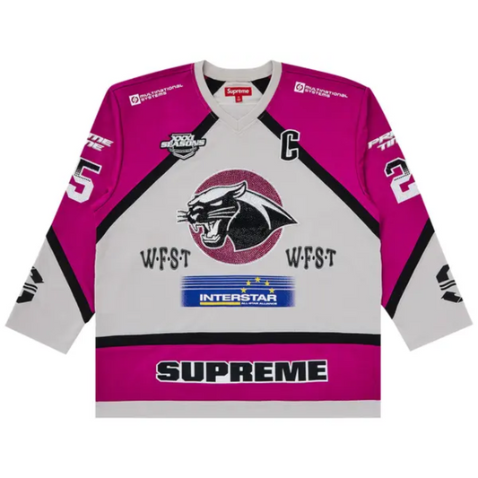 Supreme Rhinestone Hockey Jersey Light Grey