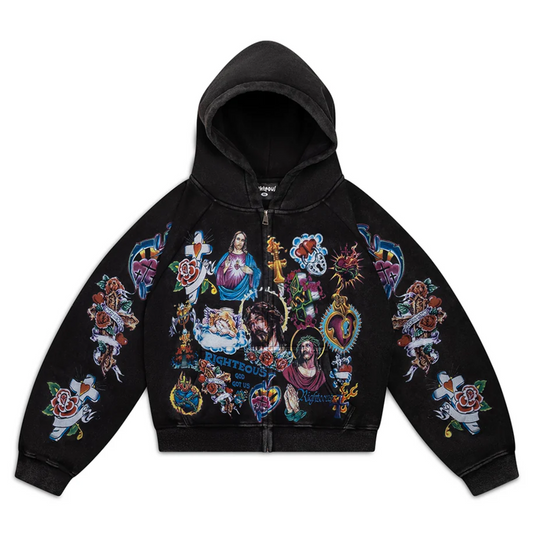 We Are Righteous Risen King Cropped Zip Black