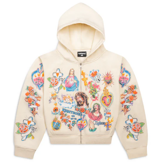 We Are Righteous Risen King Cropped Zip Cream