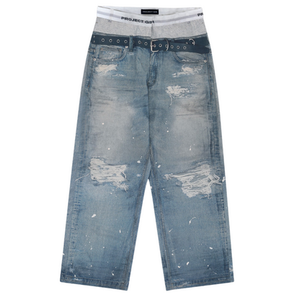 Project G/R Trompe-L'oeil Denim Printed Pants