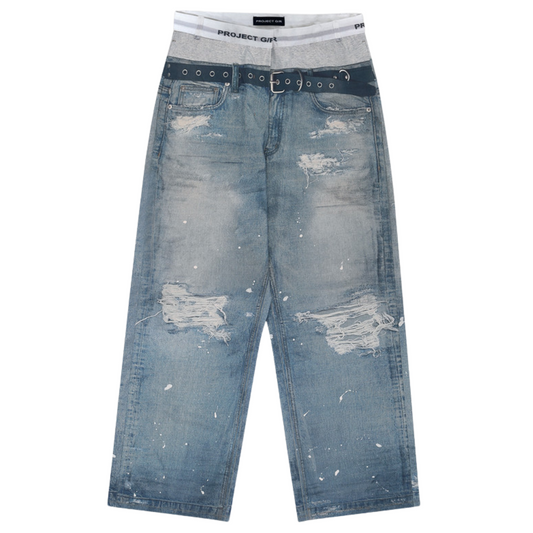 Project G/R Trompe-L'oeil Denim Printed Pants