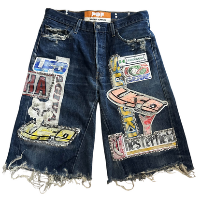 PDF Channel x Mannahatta Studded Biker Denim Shorts