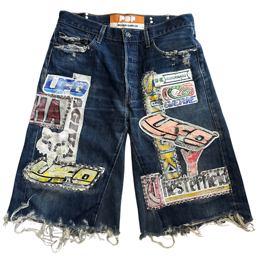 PDF Channel x Mannahatta Studded Biker Denim Shorts