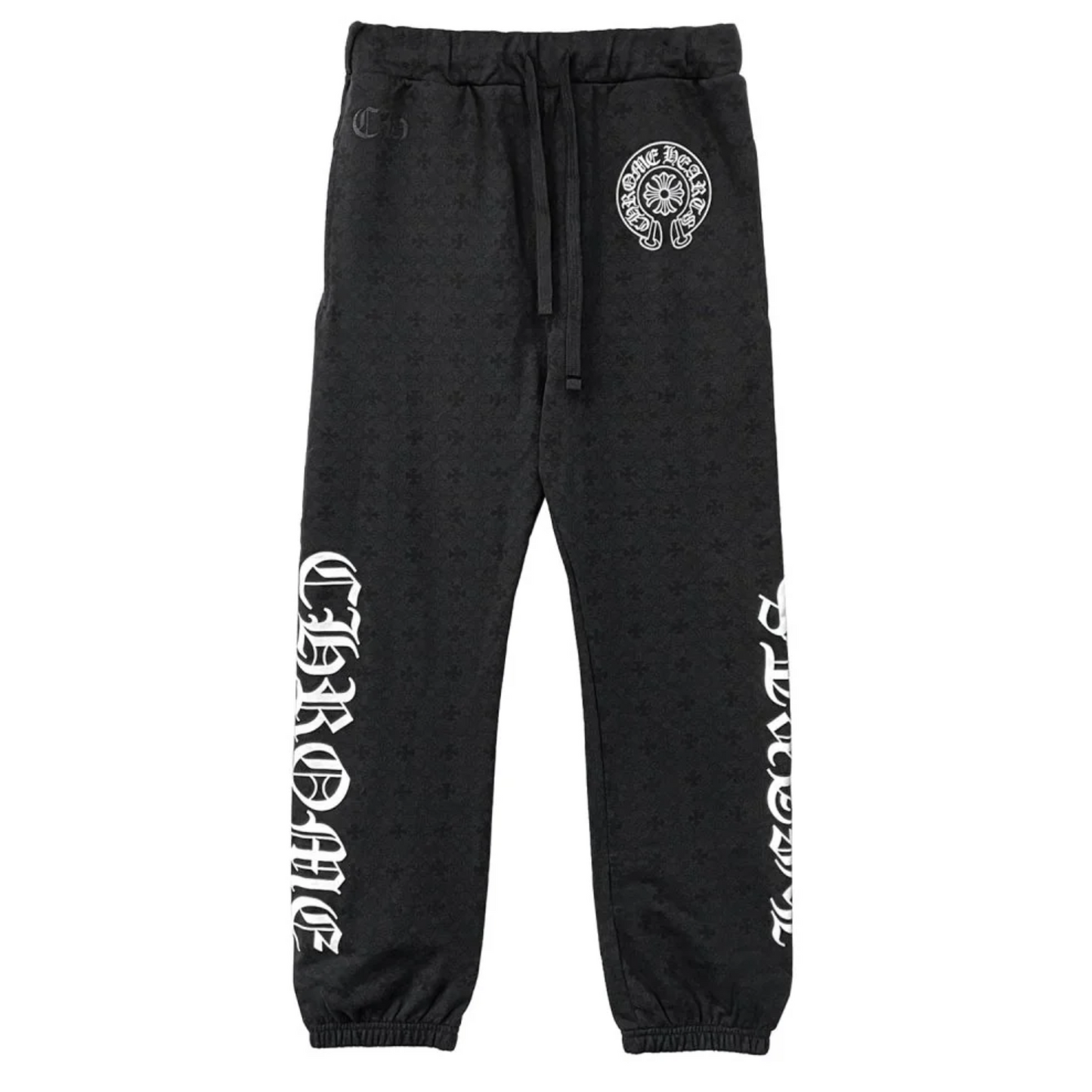 Chrome Hearts Black Cross Pattern Horseshoe Script Logo Sweatpants