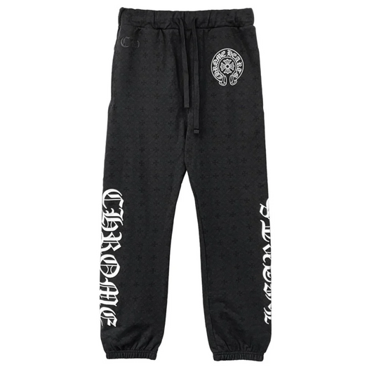 Chrome Hearts Black Cross Pattern Horseshoe Script Logo Sweatpants