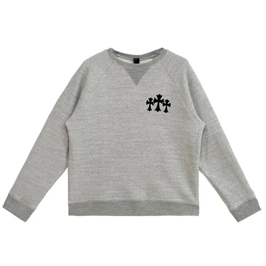 Chrome Hearts CH Logo Cross Leather Patch Crewneck Grey