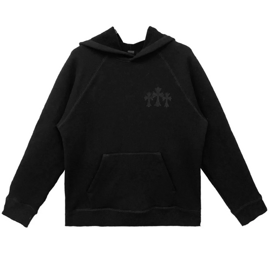 Chrome Hearts CH Logo Cross Leather Patch Pullover Hoodie Black