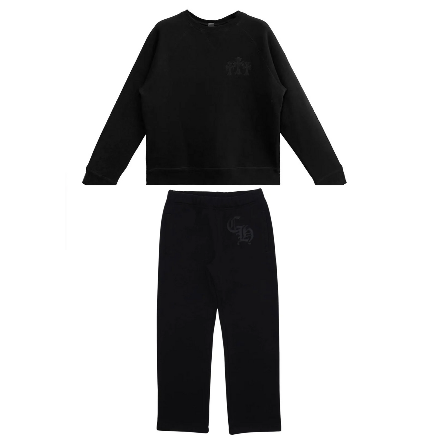 Chrome Hearts CH Logo Cross Leather Patch Black Sweatsuit
