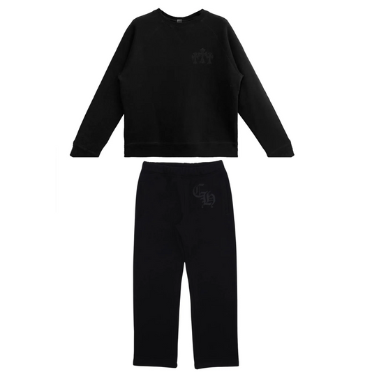 Chrome Hearts CH Logo Cross Leather Patch Black Sweatsuit