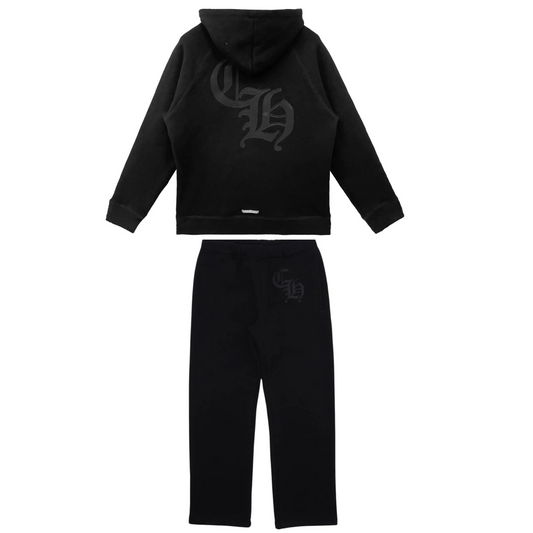 Chrome Hearts CH Logo Cross Leather Patch Black Sweatsuit