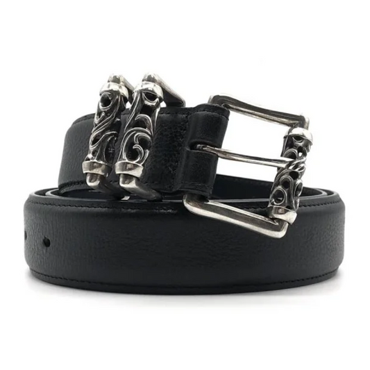 Chrome Hearts Black Leather Roller Belt