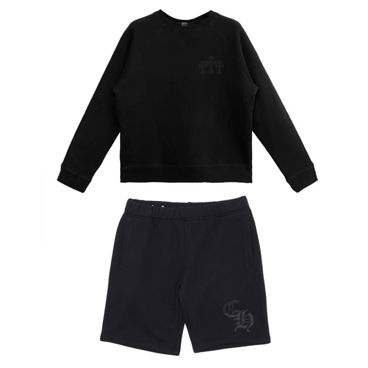 Chrome Hearts CH Logo Cross Leather Patch Black Sweatsuit