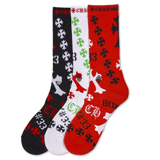Chrome Hearts Stencil Socks Red/White/Black