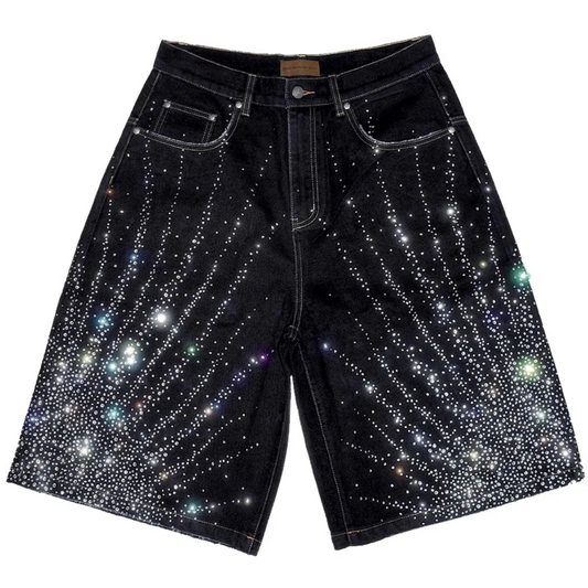 Birth of Royal Child 20K Diamond Starlight Denim Shorts Black