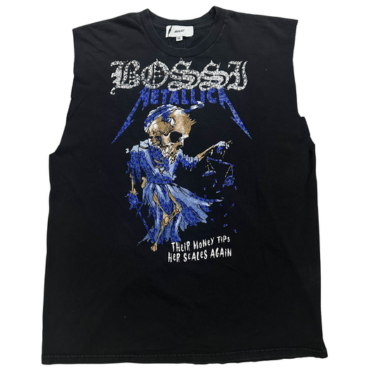 Bossi Metallica Vintage Rhinestone Cut Off Tee