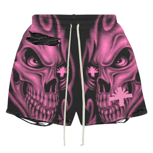 Vertabrae Skull Face Shorts Black/Pink