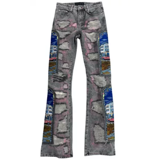 Who Decides War WDW x POTN Stained Glass Denim Jeans Vintage Grey