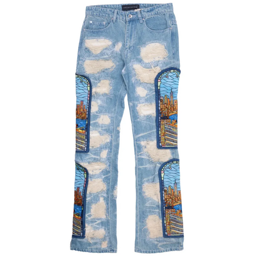 Who Decides War WDW x POTN Stained Glass Denim Jeans Sky