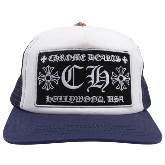 Chrome Hearts CH Hollywood Trucker Hat Navy/White