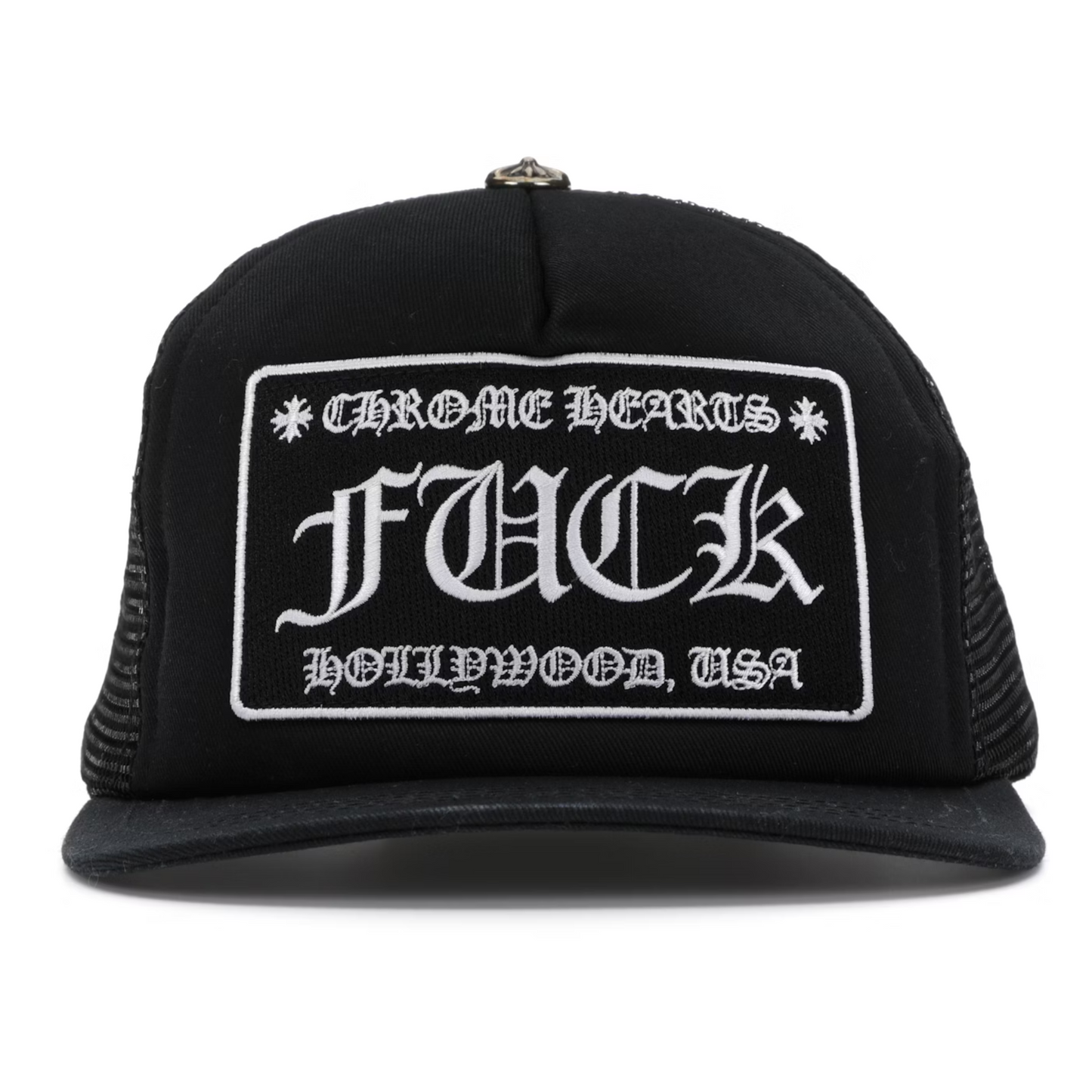 Chrome Hearts FUCK Hollywood Trucker Hat Black/Black