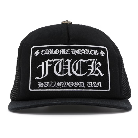 Chrome Hearts FUCK Hollywood Trucker Hat Black/Black