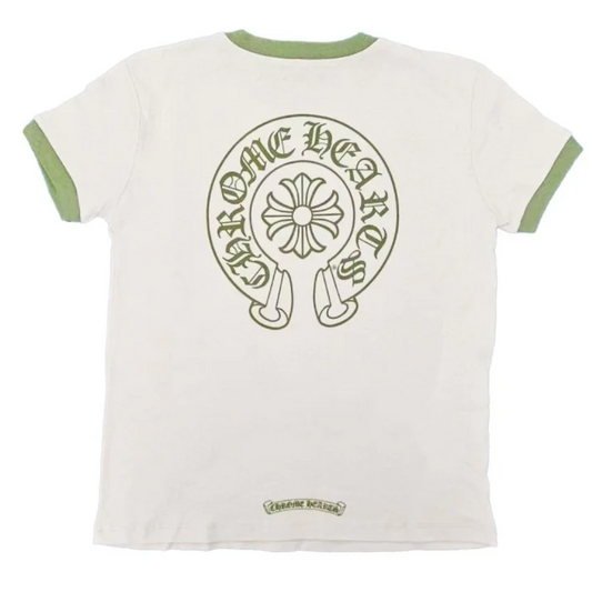 Chrome Hearts Green＆White Horseshoe Logo Short Sleeve Tee