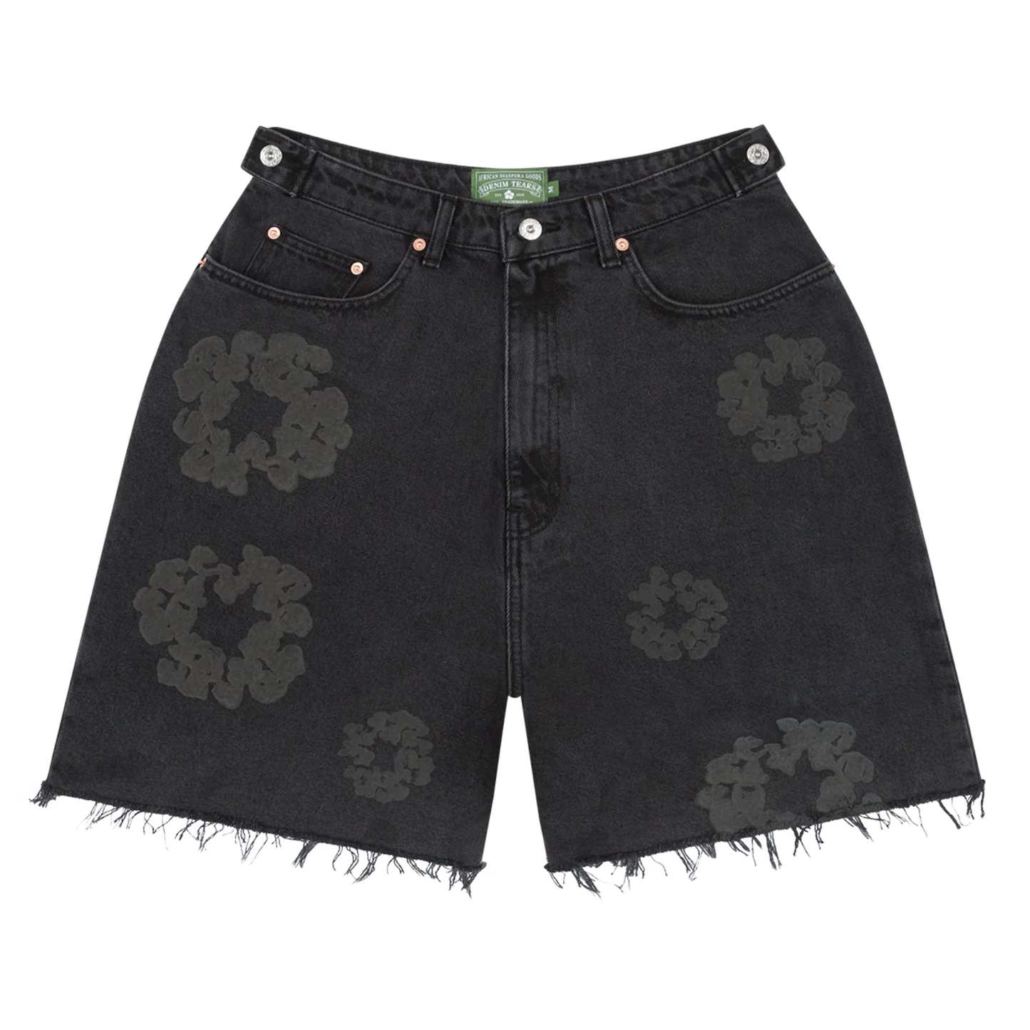Denim Tears Black Mono Cotton Wreath Denim Shorts