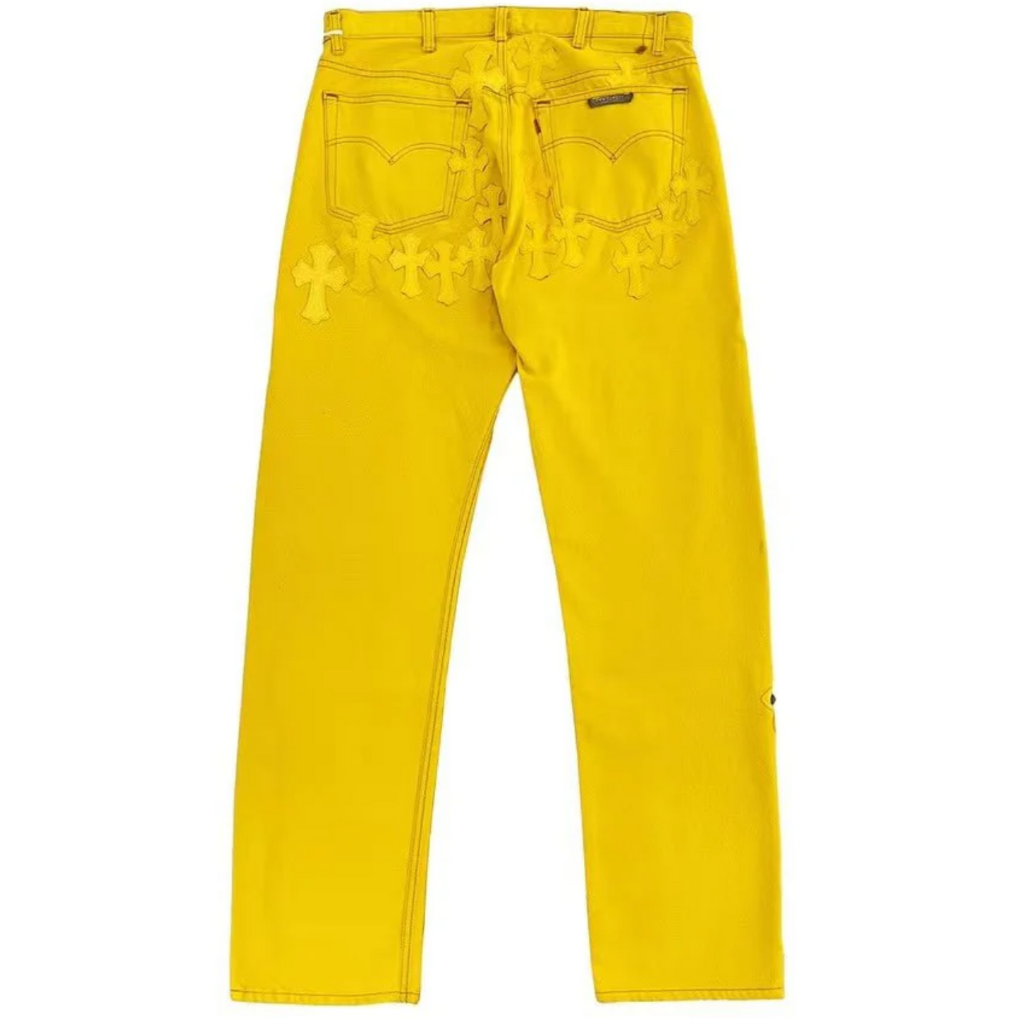 Chrome Hearts Paris Exclusive Yellow Cross Leather Patch Jeans