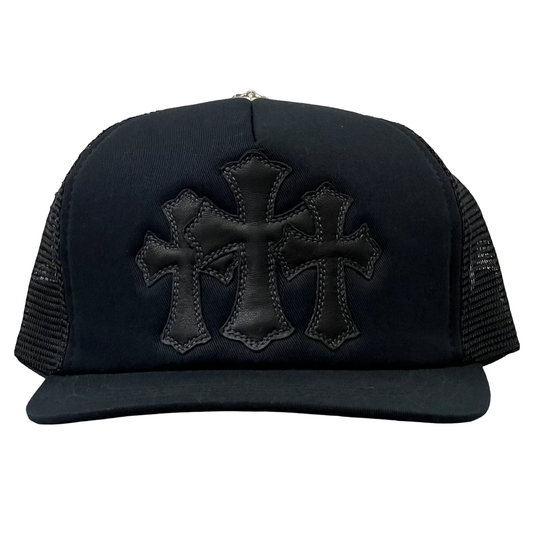 Chrome Hearts Triple Cross Trucker Hat Leather Black/Black
