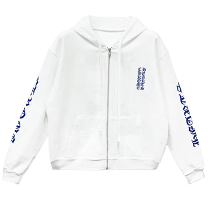 Chrome Hearts Blue Scroll White Zip Up Hoodie