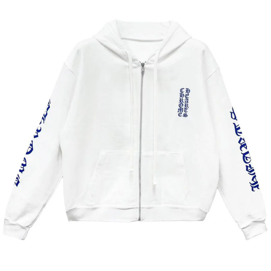 Chrome Hearts Blue Scroll White Zip Up Hoodie