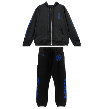 Chrome Hearts Blue Script Thermal Zip Up Sweatsuit