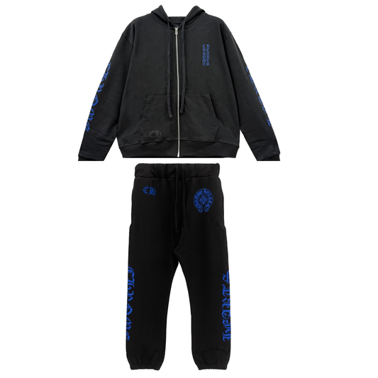 Chrome Hearts Blue Script Thermal Zip Up Sweatsuit