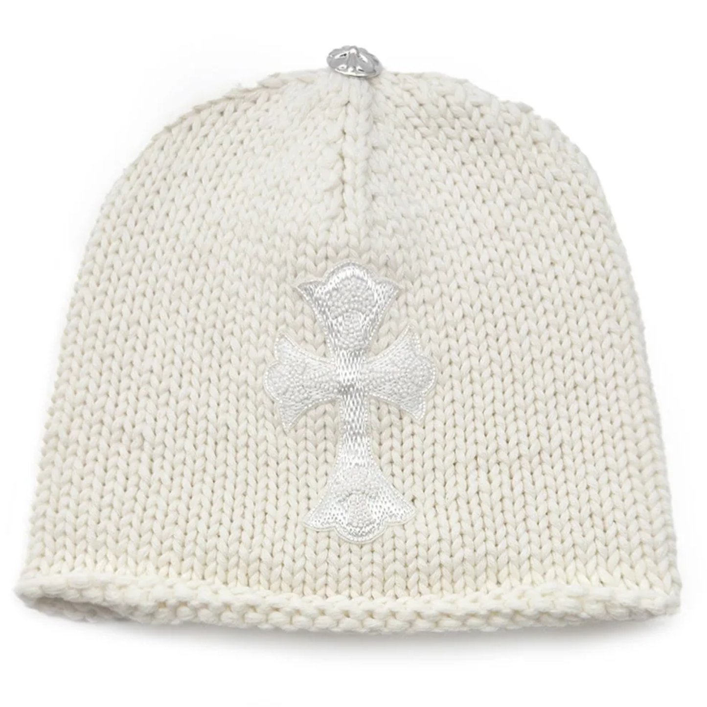Chrome Hearts Cashmere Beaded Cross Patch White Beanie