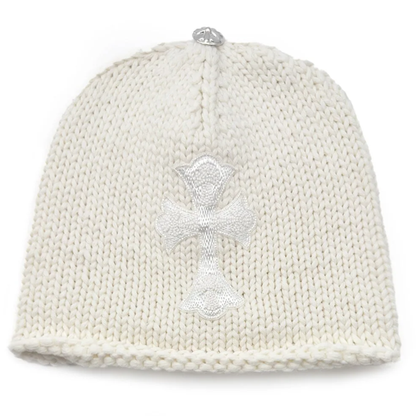Chrome Hearts Cashmere Beaded Cross Patch White Beanie