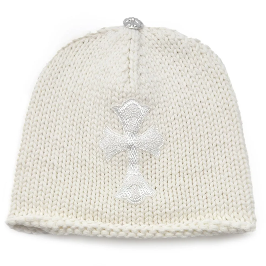 Chrome Hearts Cashmere Beaded Cross Patch White Beanie