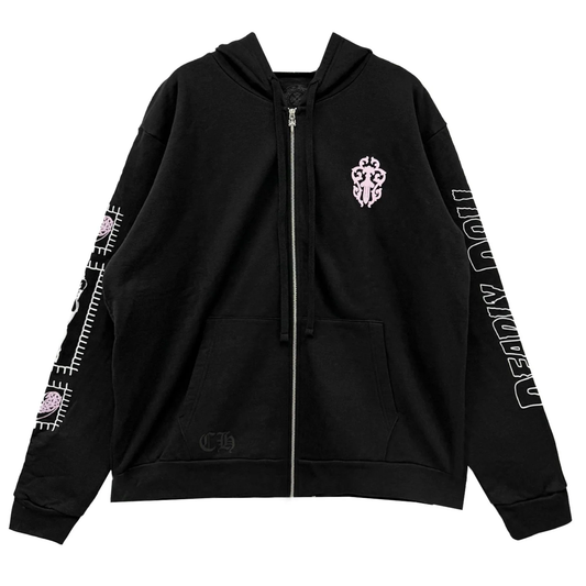 Chrome Hearts Deadly Doll Pink Dagger Logo Zip Up Hoodie