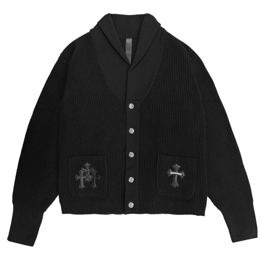 Chrome Hearts Leather Cross Patch Cashmere Cardigan Sweater