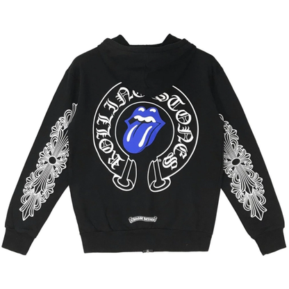 Chrome Hearts Rolling Stone Horseshoe Logo Zip Up Hoodie