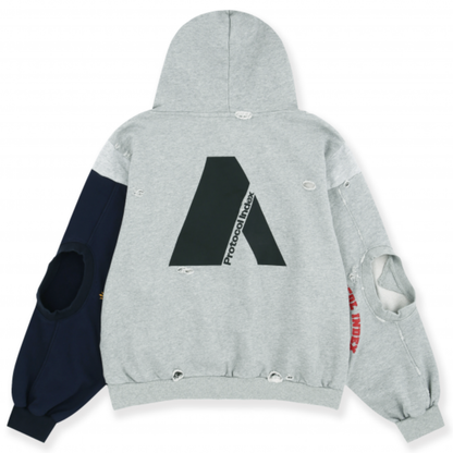 Protocol Index Reconstructed Sweatshirts Zip Hoodie - Melange Grey