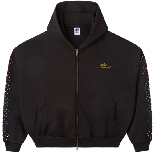 Happy Memories DON'T DIE HMDD Crystal Zip Up Hoodie Brown