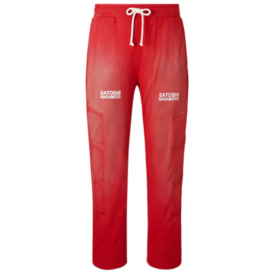 Satoshi Nakamoto Padded Mesh Sweatpants Red