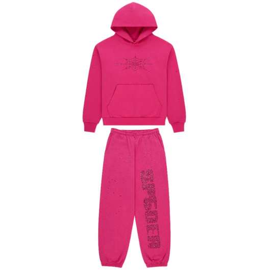 Sp5der Rhinestone Sweatsuit Pink