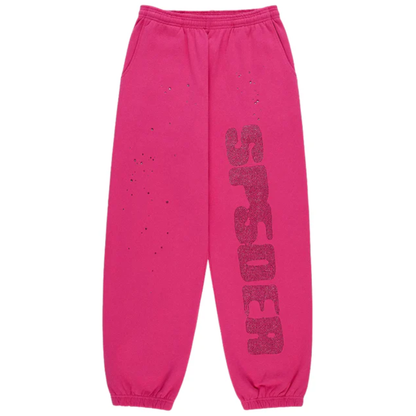 Sp5der Rhinestone Sweatsuit Pink