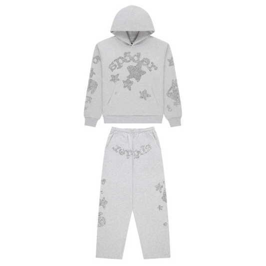 Sp5der Rhinestone Beluga Sweatsuit Grey